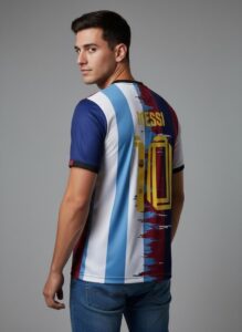 Messi tribute football shirt Argentina Barcelona hybrid design