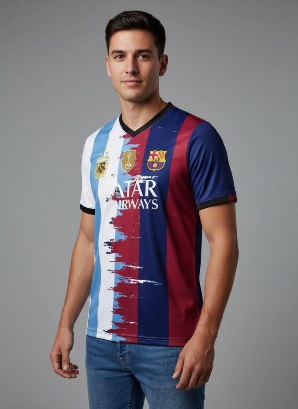 Messi mashup jersey Argentina x Barcelona tribute shirt front view
