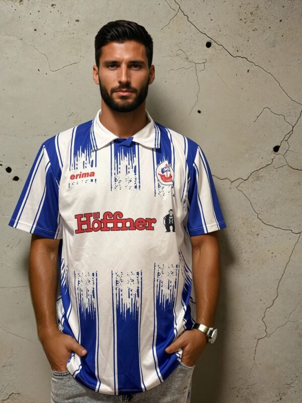 Hansa Rostock retro Home football jersey from 1995-1996 season with Hoffner sponsor