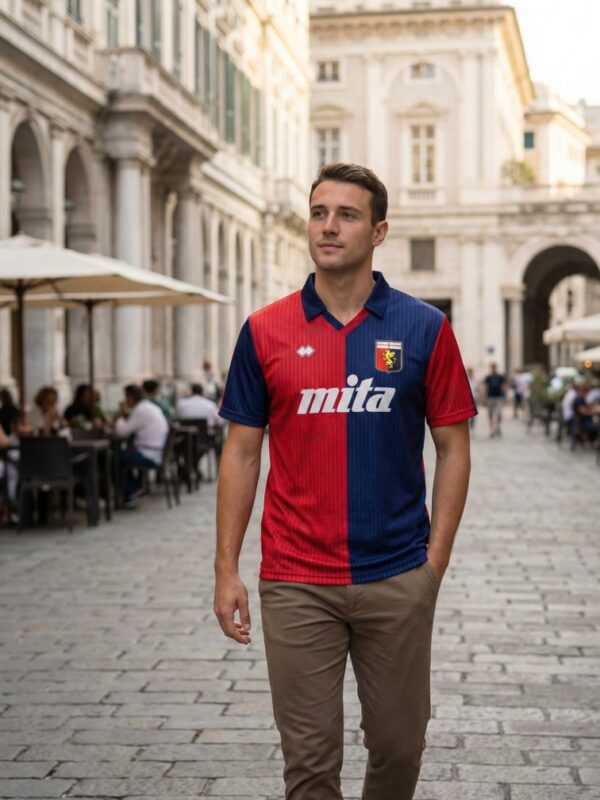 Genoa 1991 Home Shirt red blue halves Mita sponsor